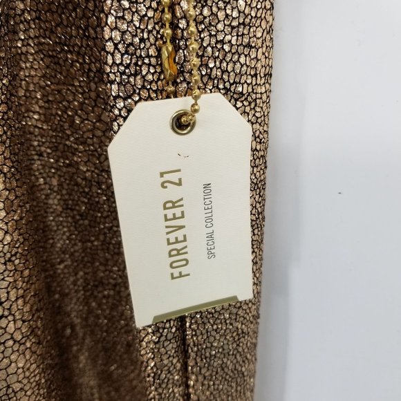 NWT Forever 21 Rose Gold Crackle Look Evening Maxi Dress Size Small - Picture 3 of 12